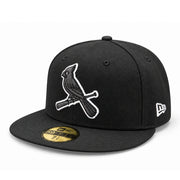 New Era St. Louis Cardinals Cooperstown Black Charcoal 59FIFTY Fitted Hat front angled view
