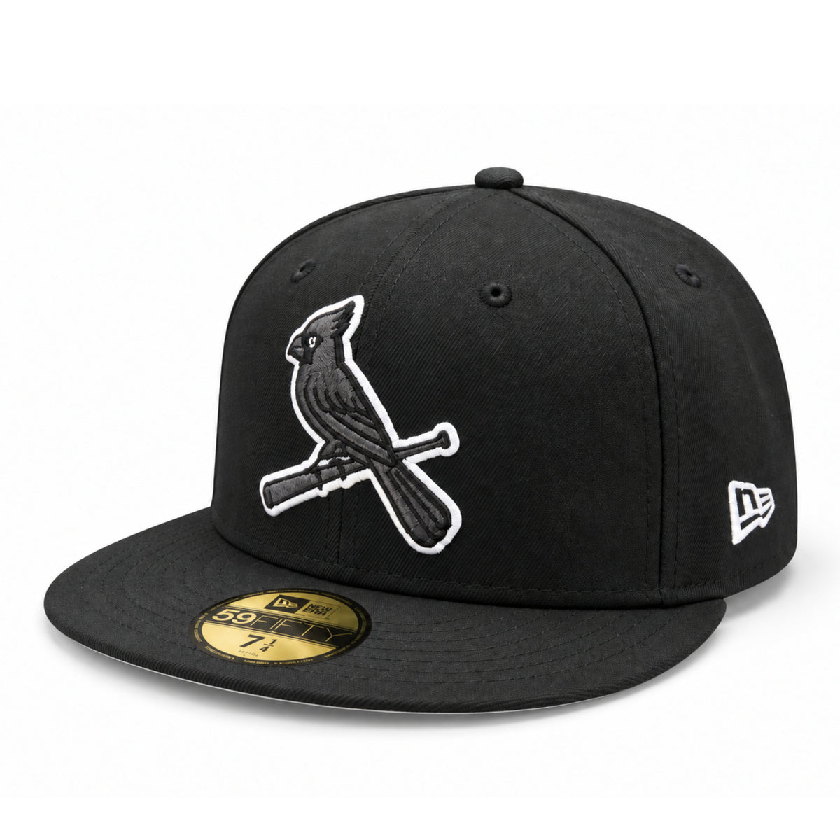 New Era St. Louis Cardinals Cooperstown Black Charcoal 59FIFTY Fitted Hat front angled view
