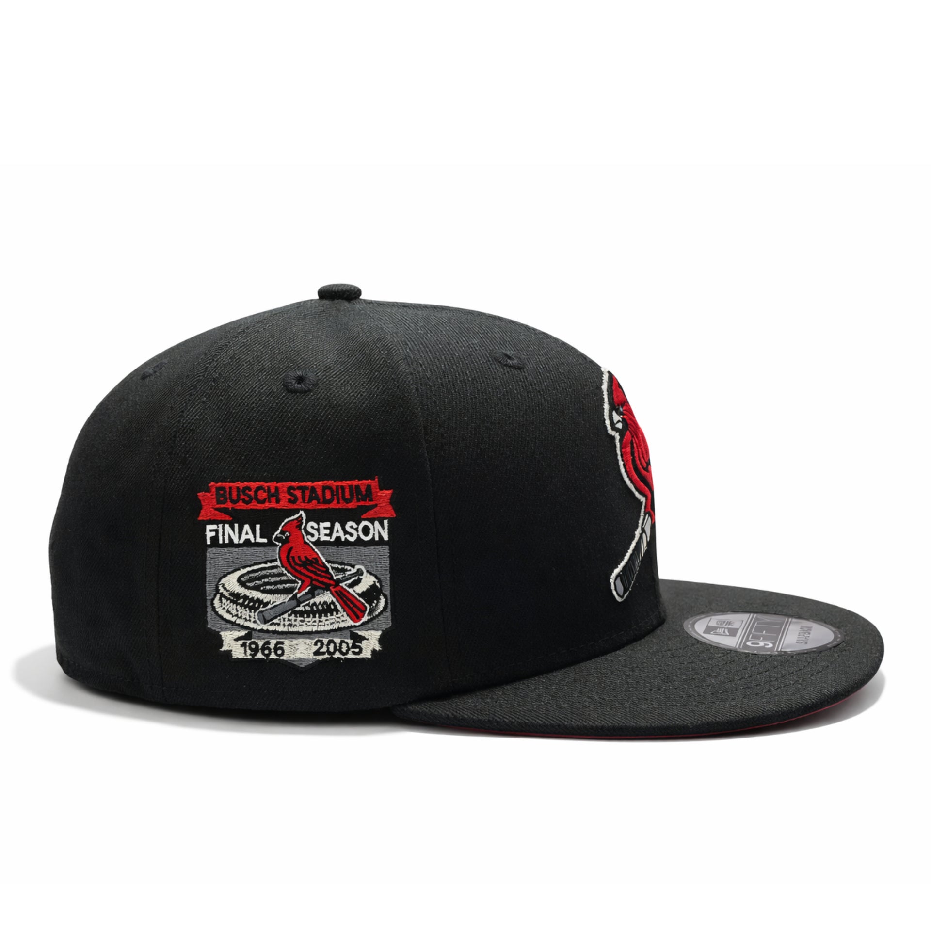side patch of New Era St. Louis Cardinals Busch Stadium 9FIFTY Snapback – Black Cooperstown Hat