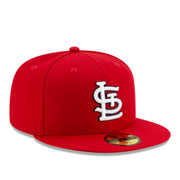 front right angle view of New Era St. Louis Cardinals Red 59Fifty Fitted Hat