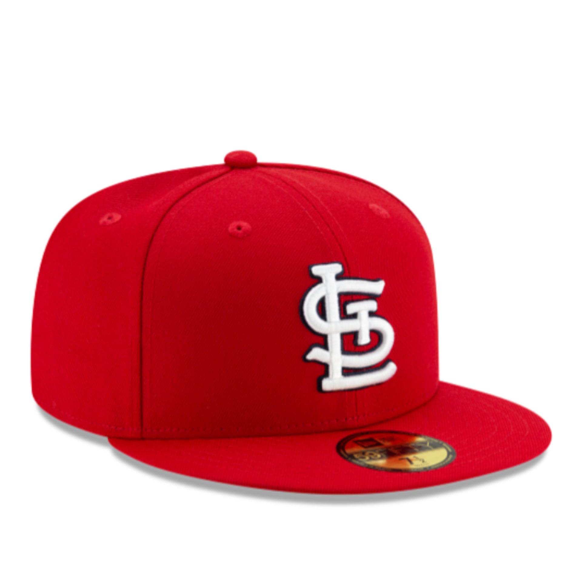 front right angle view of New Era St. Louis Cardinals Red 59Fifty Fitted Hat