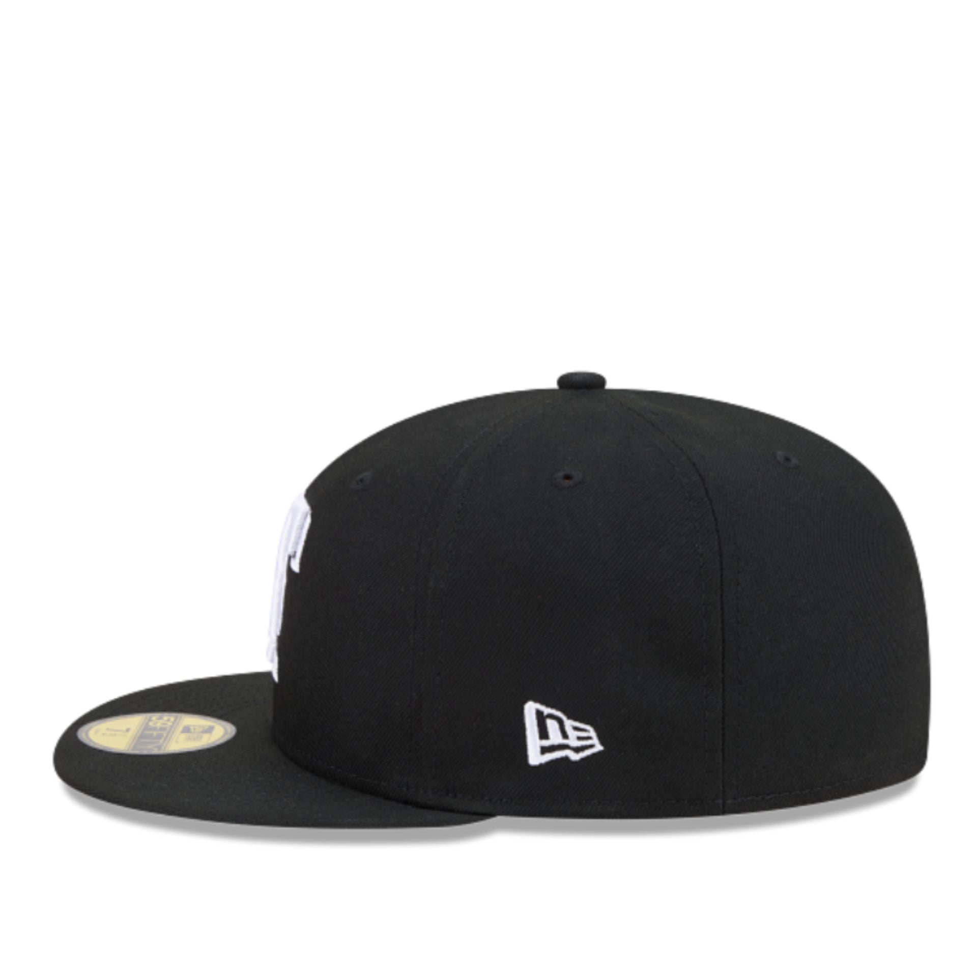 Black cap with a logo on a white background