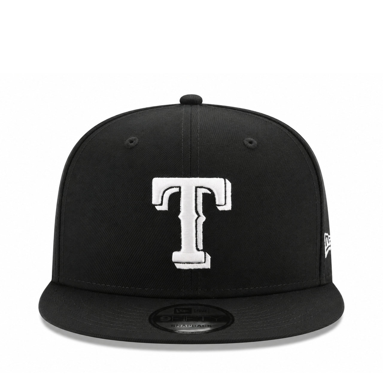New Era Texas Rangers Black White 9FIFTY Snapback Hat front view