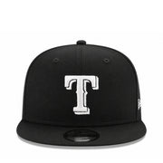 New Era Texas Rangers Black White 9FIFTY Snapback Hat front view