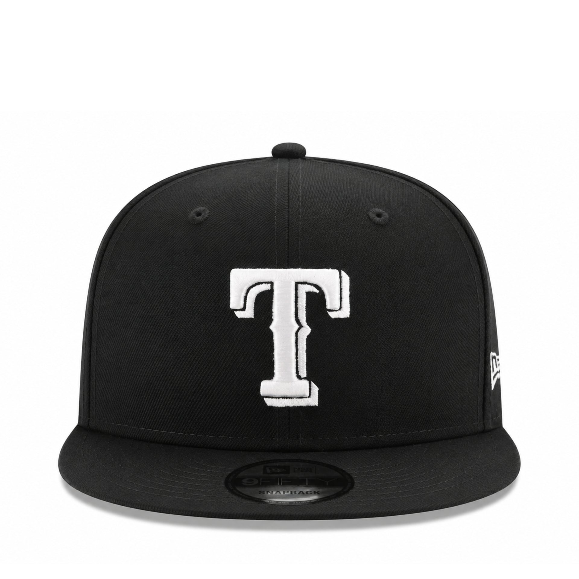 New Era Texas Rangers Black White 9FIFTY Snapback Hat front view