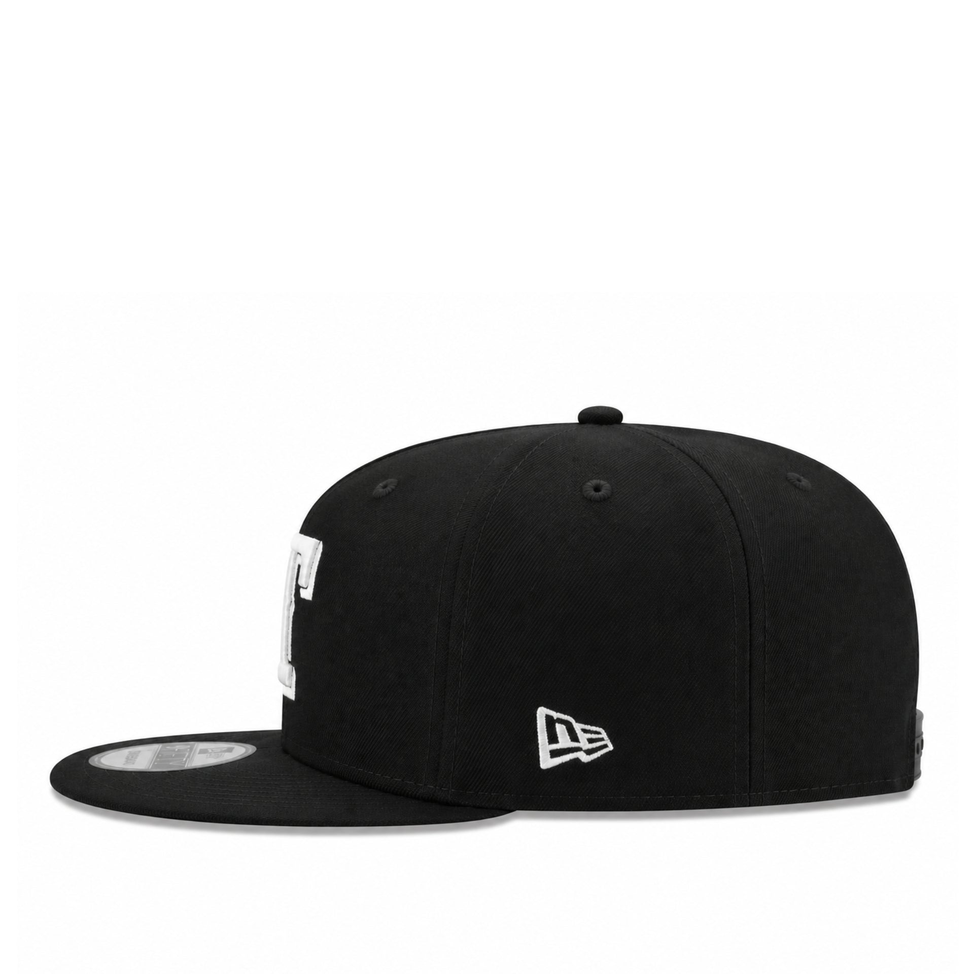 New Era Texas Rangers Black White 9FIFTY Snapback Hat side view