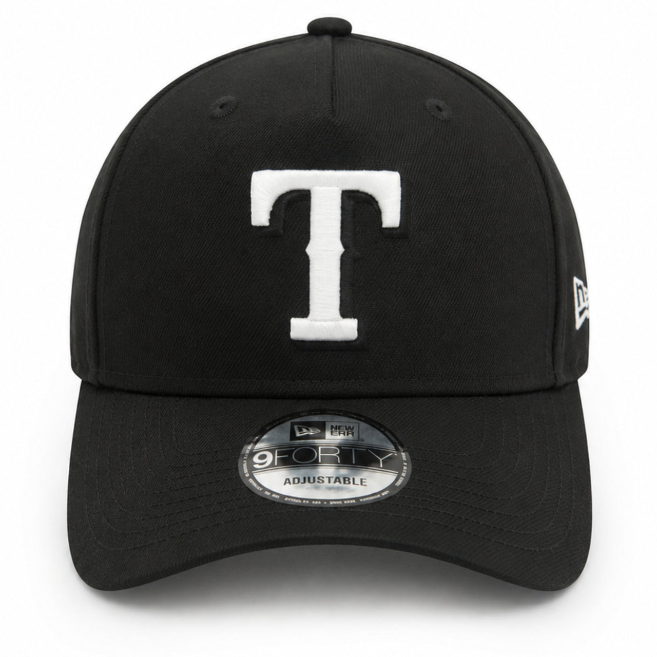 New Era Texas Rangers Black White  9FORTY A-Frame Snapback Hat front view