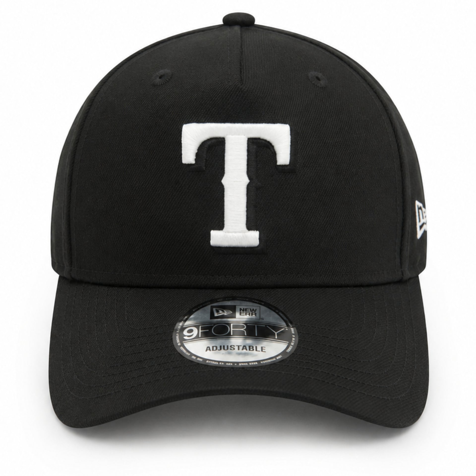 New Era Texas Rangers Black White  9FORTY A-Frame Snapback Hat front view