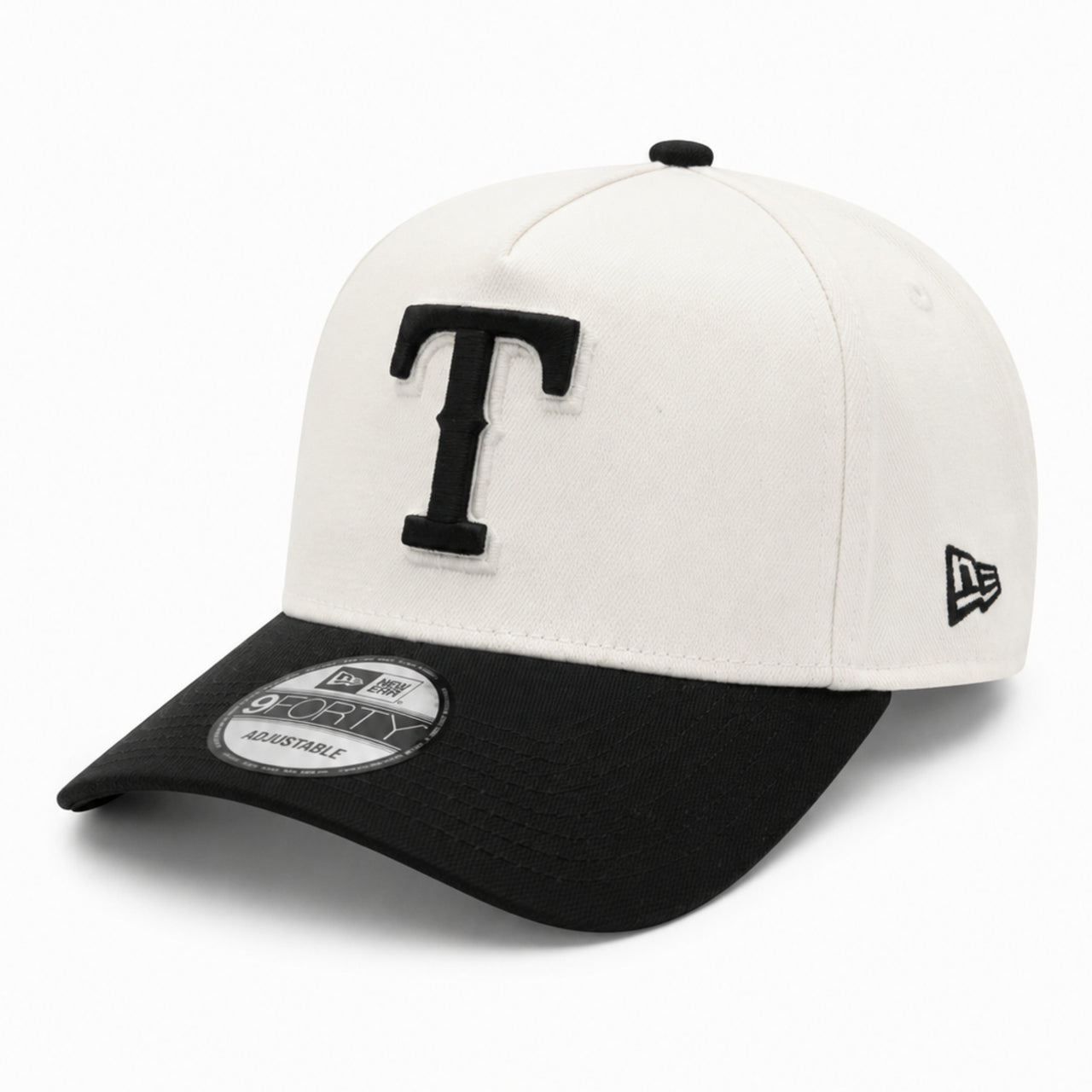 New Era Texas Rangers Chrome Black 9FORTY A-Frame Snapback Hat front angle view