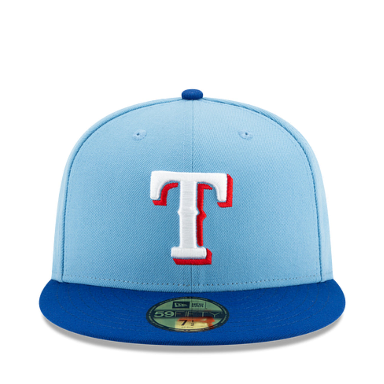 New Era Texas Rangers Sky Blue On-Field 59FIFTY Fitted Hat front view