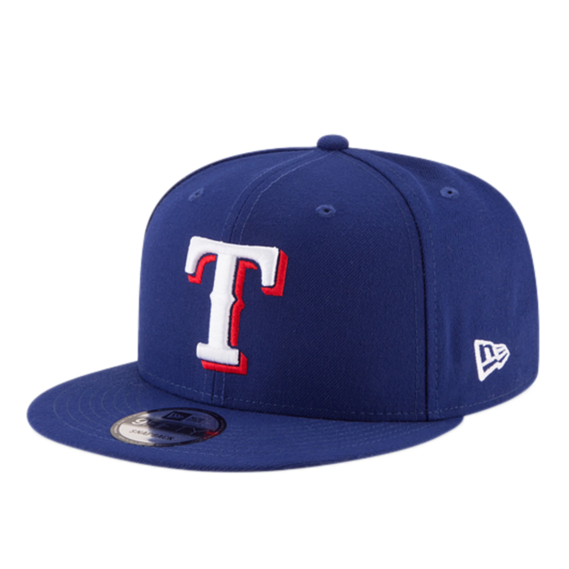 New Era MLB Texas Rangers T Blue 9FIFTY Snapback Hat front left view