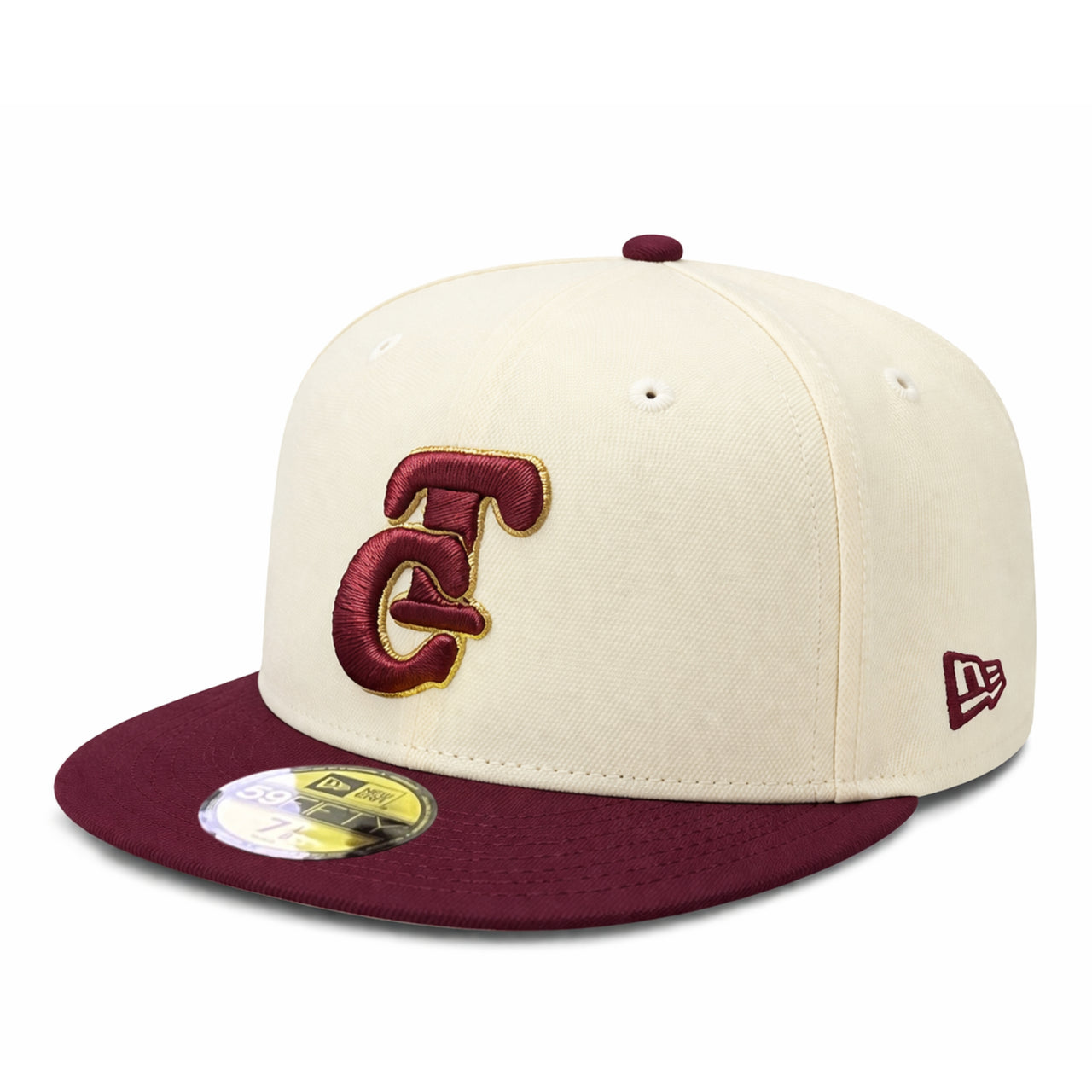 Baseball cap with maroon and beige TC logo on a white background