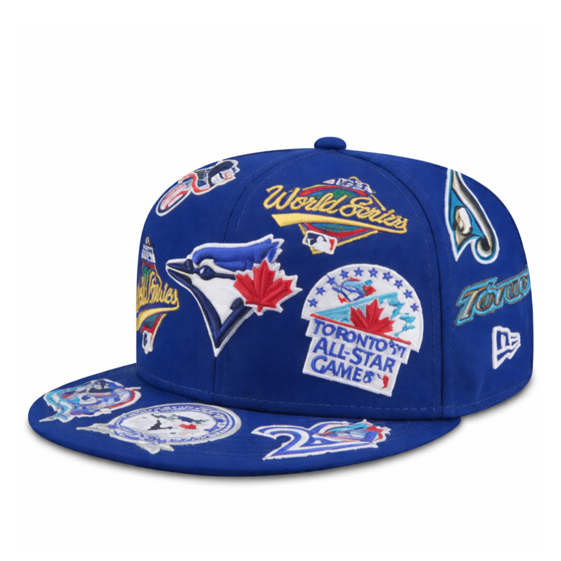 New Era Toronto Blue Jays All Over Logo 59FIFTY Fitted Hat Royal Blue left front view