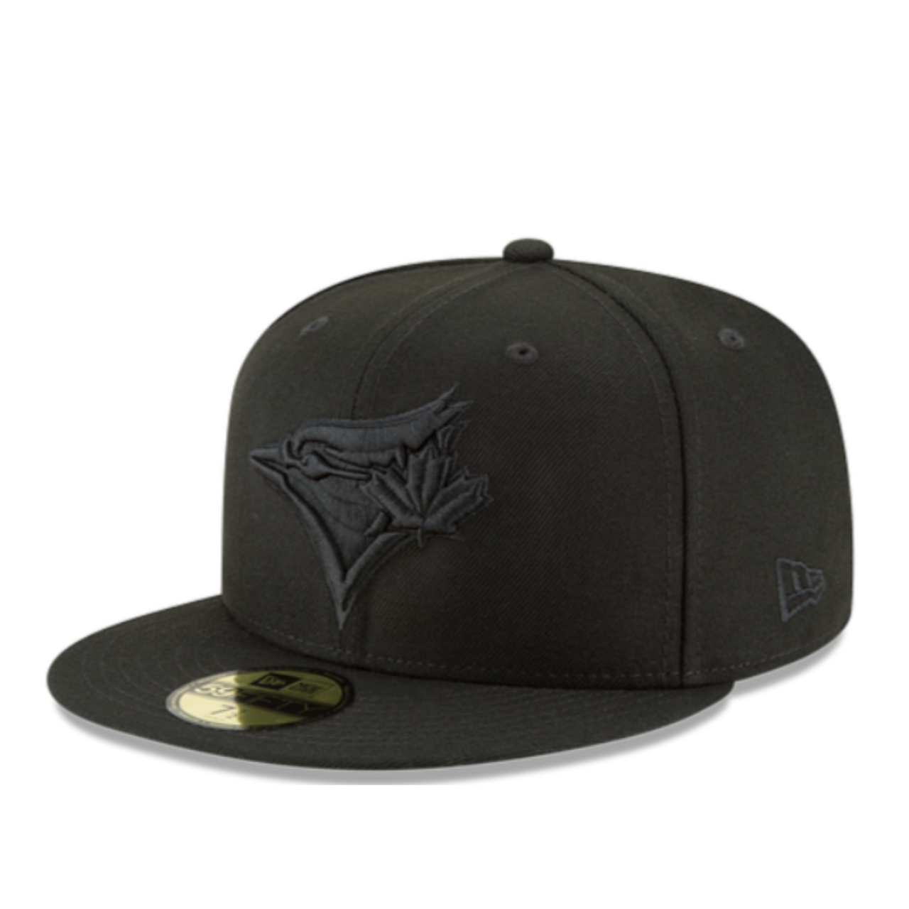 New Era Toronto Blue Jays Black on Black 59FIFTY Fitted Hat front angle view