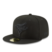 New Era Toronto Blue Jays Black on Black 59FIFTY Fitted Hat front angle view
