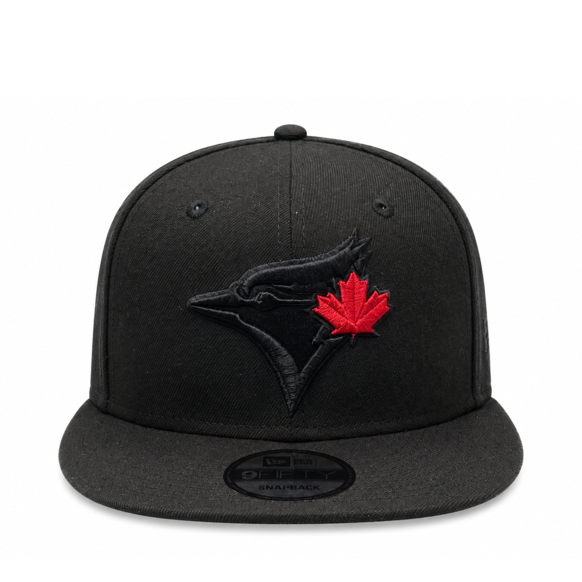 New Era Toronto Blue Jays 9FIFTY Snapback Hat Black Red Edition front view