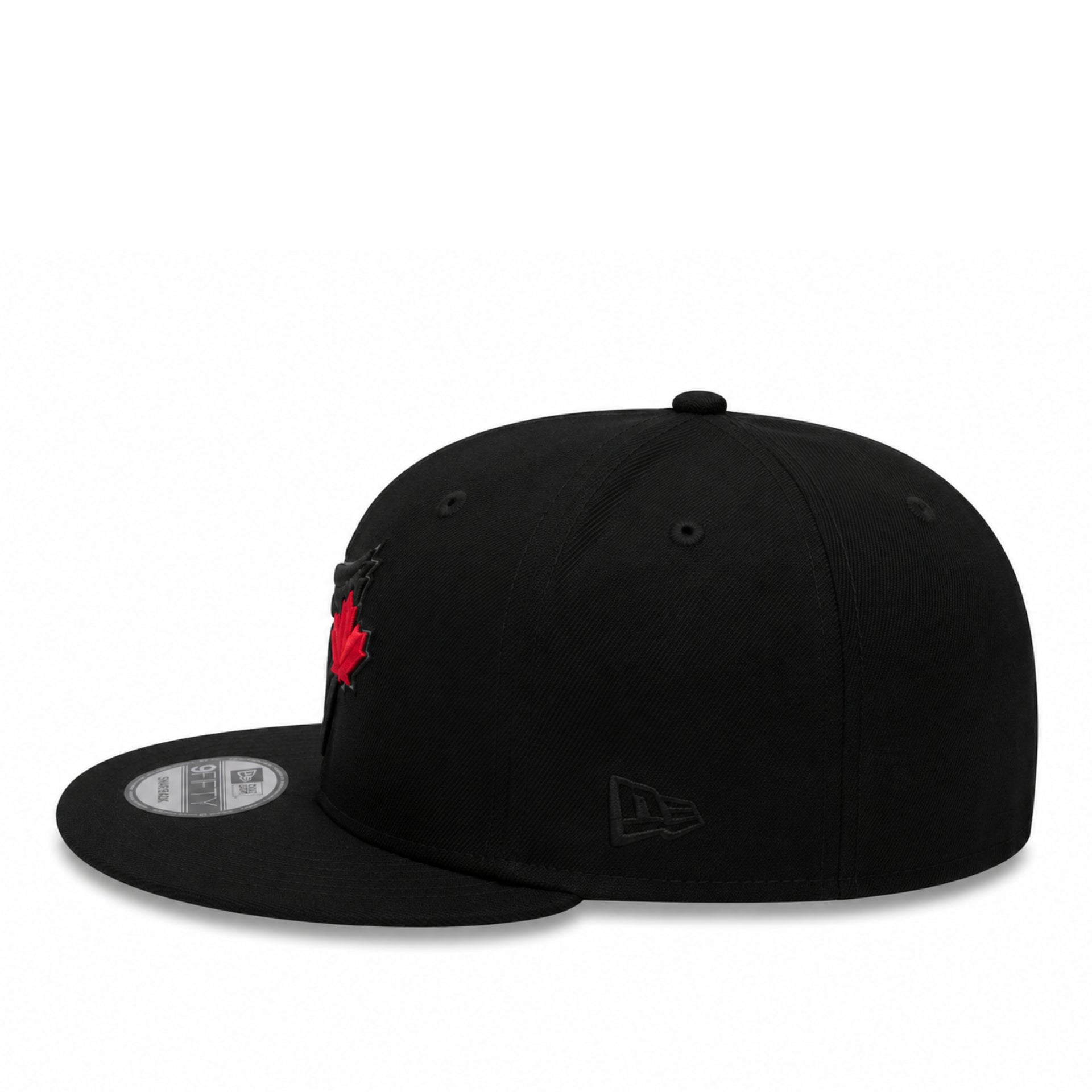 New Era Toronto Blue Jays 9FIFTY Snapback Hat Black Red Edition left side view