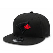 New Era Toronto Blue Jays 9FIFTY Snapback Hat Black Red Edition front left angle view