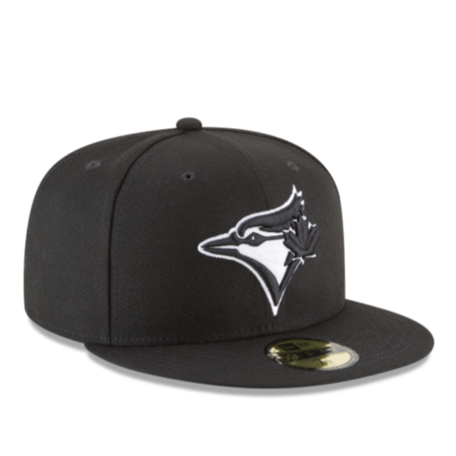 New Era Toronto Blue Jays Black White 59FIFTY Fitted Hat front right view