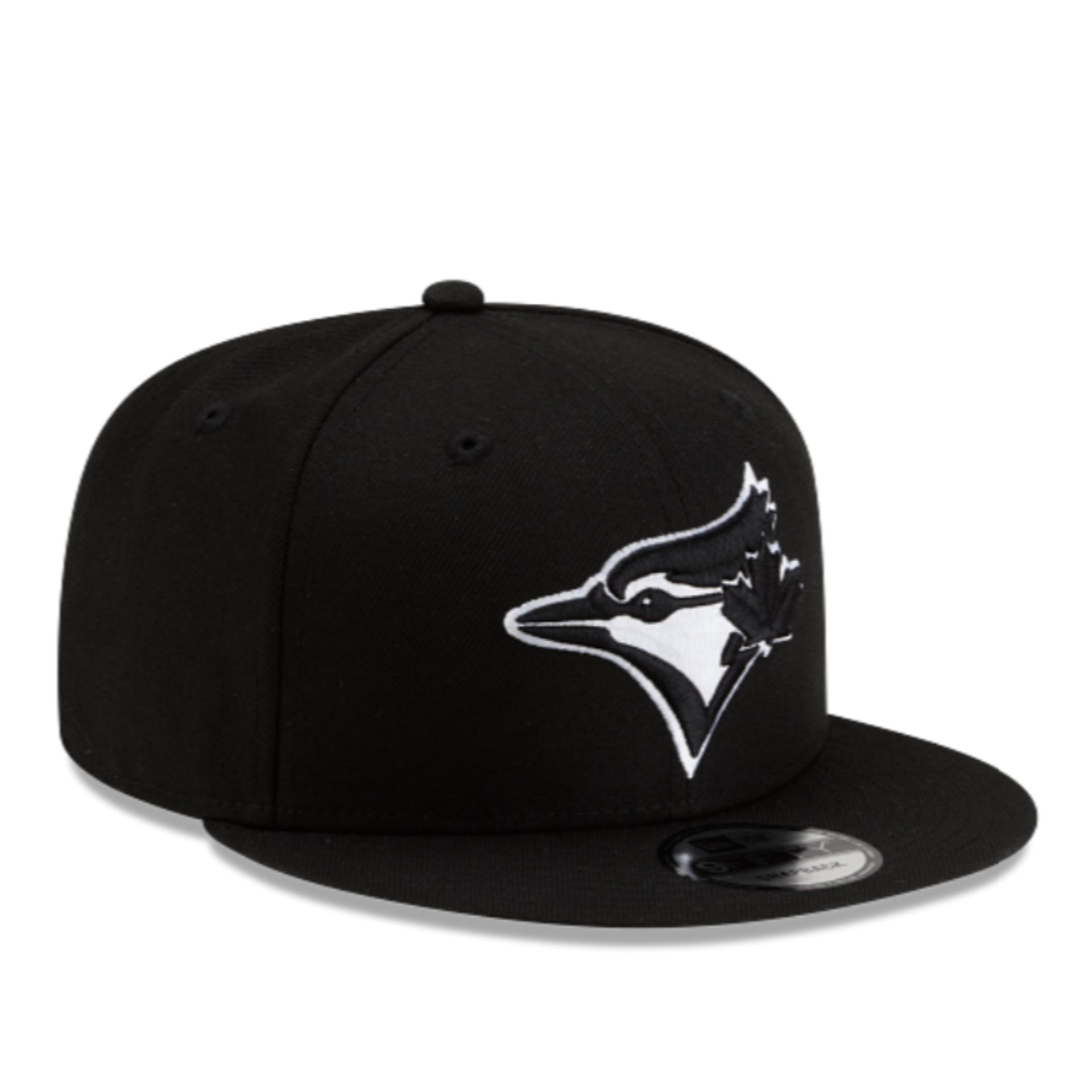 New Era Toronto Blue Jays Black White 9FIFTY Snapback Hat front right angle view