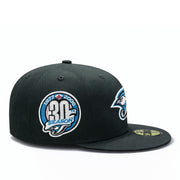 side patch of New Era Toronto Blue Jays Cooperstown 30th Anniversary Black 59FIFTY Fitted Hat