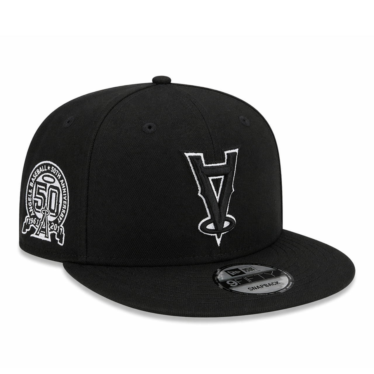 New Era Upside Down Los Angeles Anaheim Angels 9FIFTY Snapback Hat -Black front right view