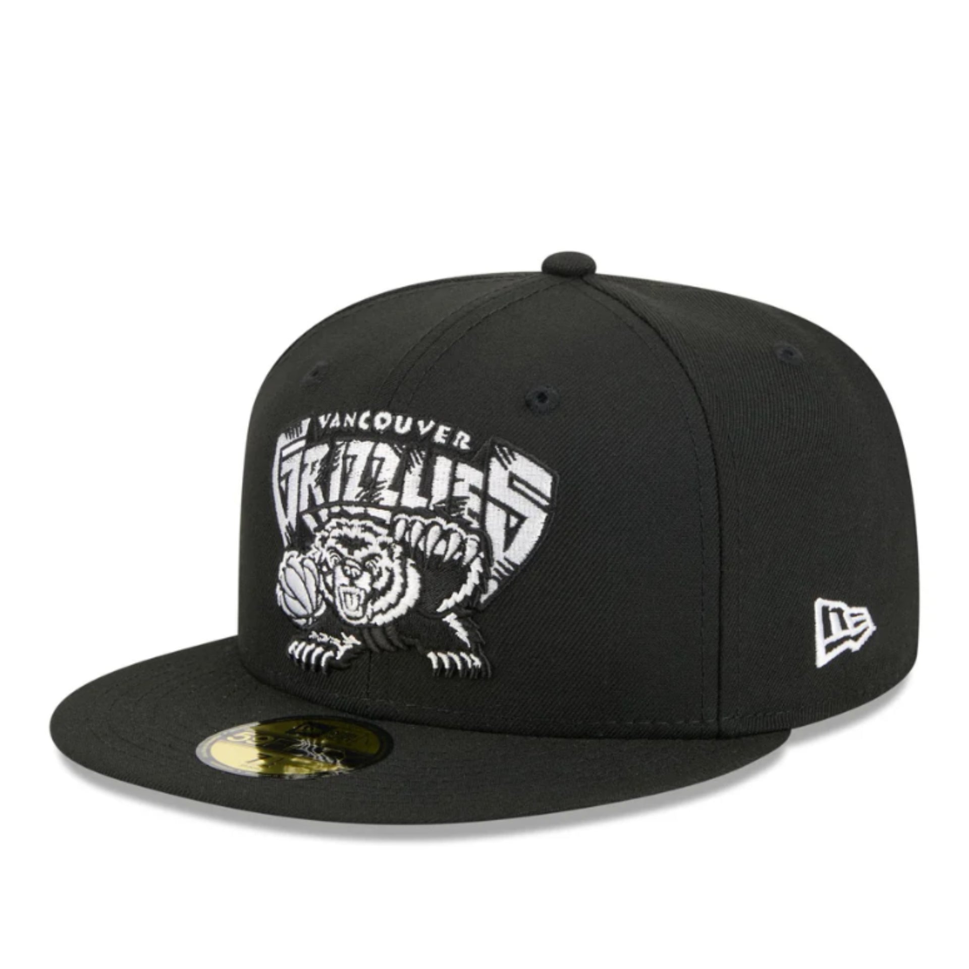 New Era Vancouver Grizzlies Black White 59FIFTY Fitted Hat front angle view
