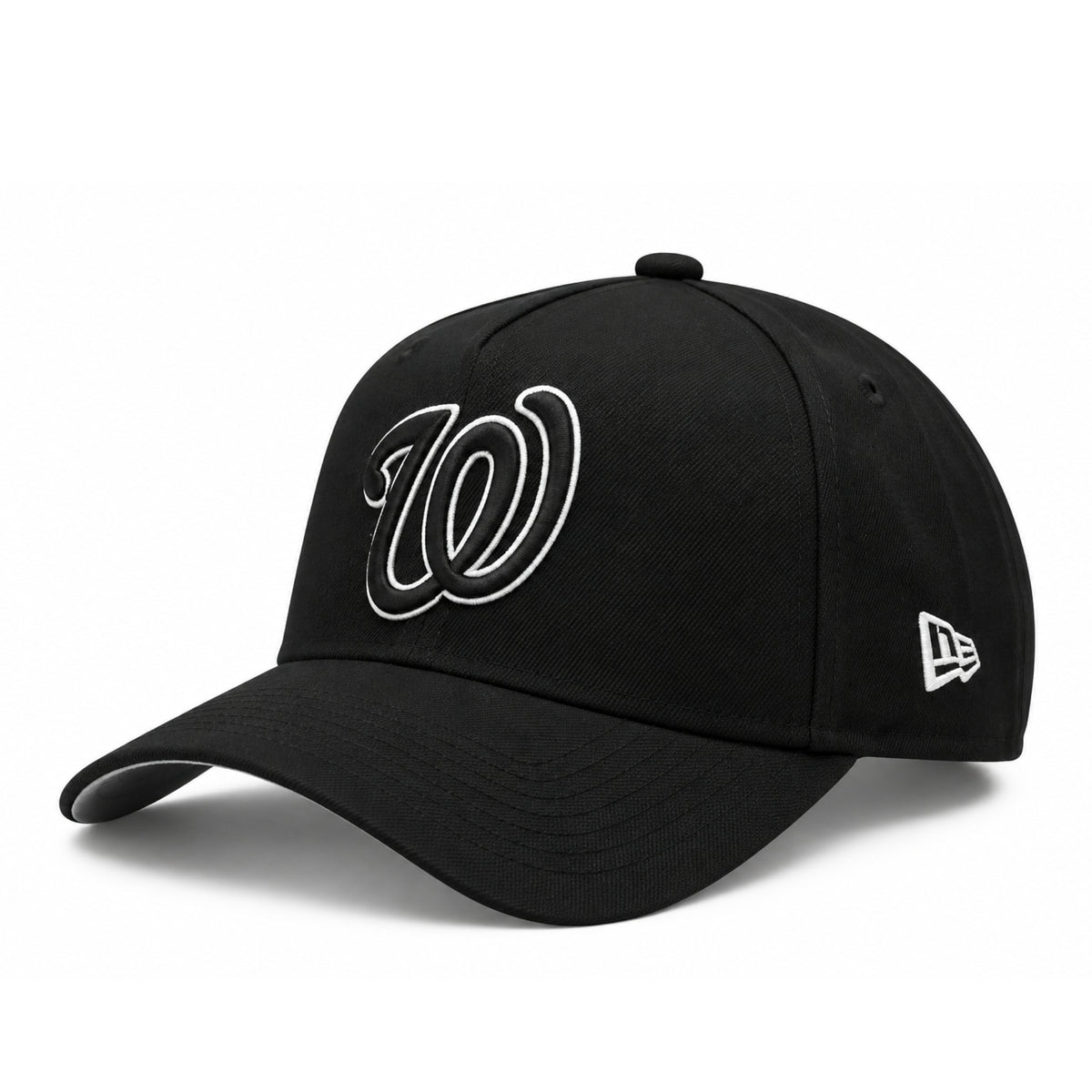 New Era Washington Nationals black 9FORTY A-Frame snapback showing embroidered New Era flag logo
