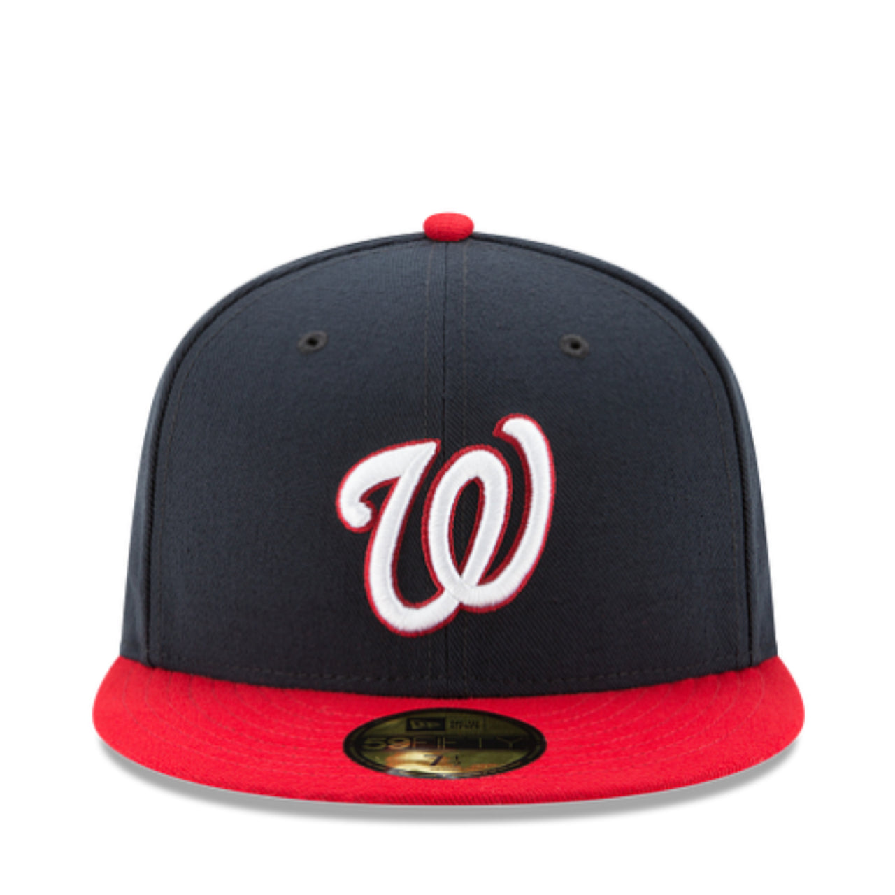 New Era Washington Nationals Authentic Collection 59FIFTY Fitted Hat Navy Red 2 Tone front view