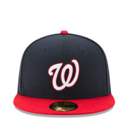 New Era Washington Nationals Authentic Collection 59FIFTY Fitted Hat Navy Red 2 Tone front view