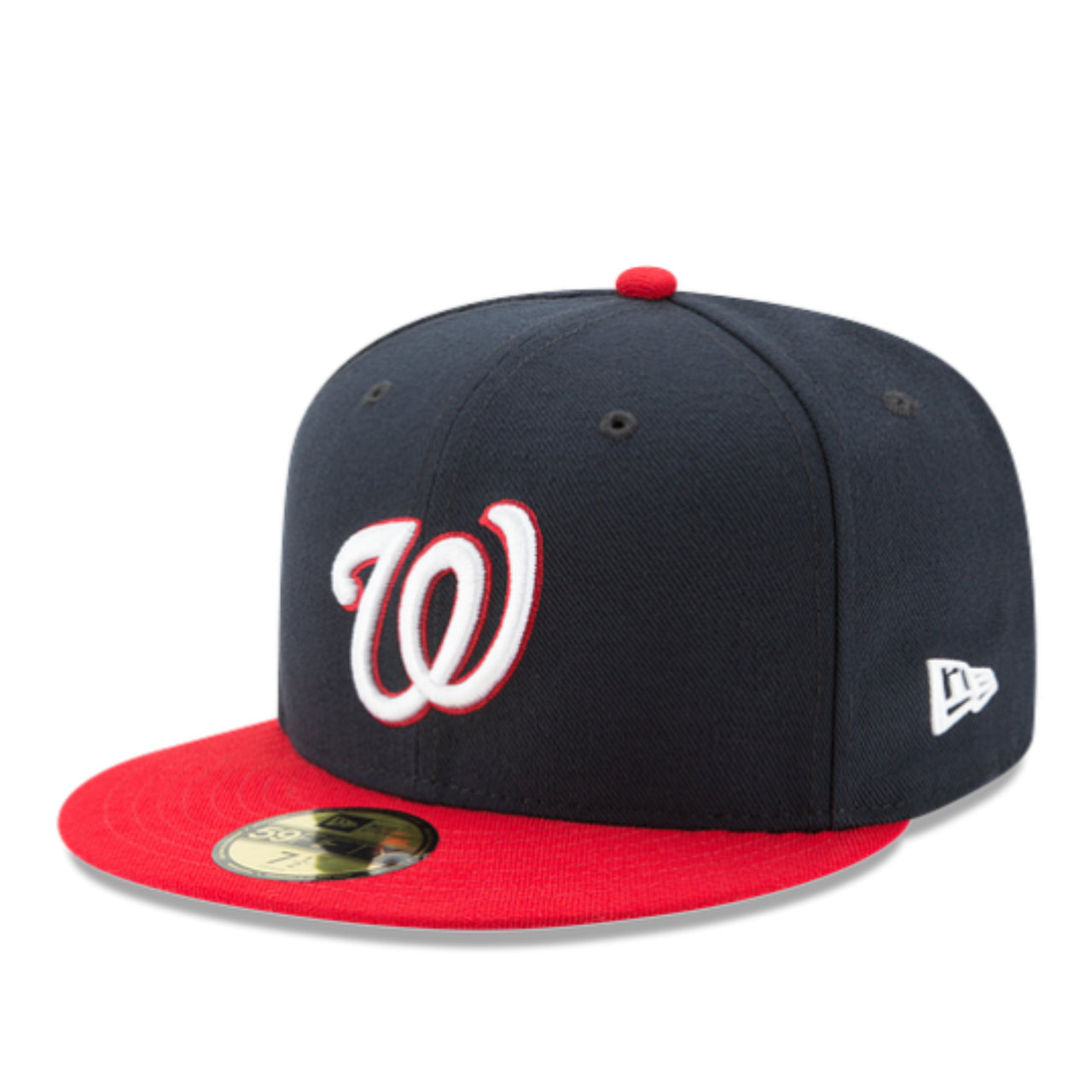 New Era Washington Nationals Authentic Collection 59FIFTY Fitted Hat Navy Red 2 Tone side front view