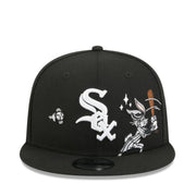 New Era Chicago White Sox Bugs Bunny Looney Tunes 9FIFTY snapback hat black front view with embroidered White Sox logo and Bugs Bunny design