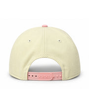 Back view of New Era Yankees Chrome Pink 9FORTY A-Frame snapback hat with cream crown and adjustable pink snapback closure