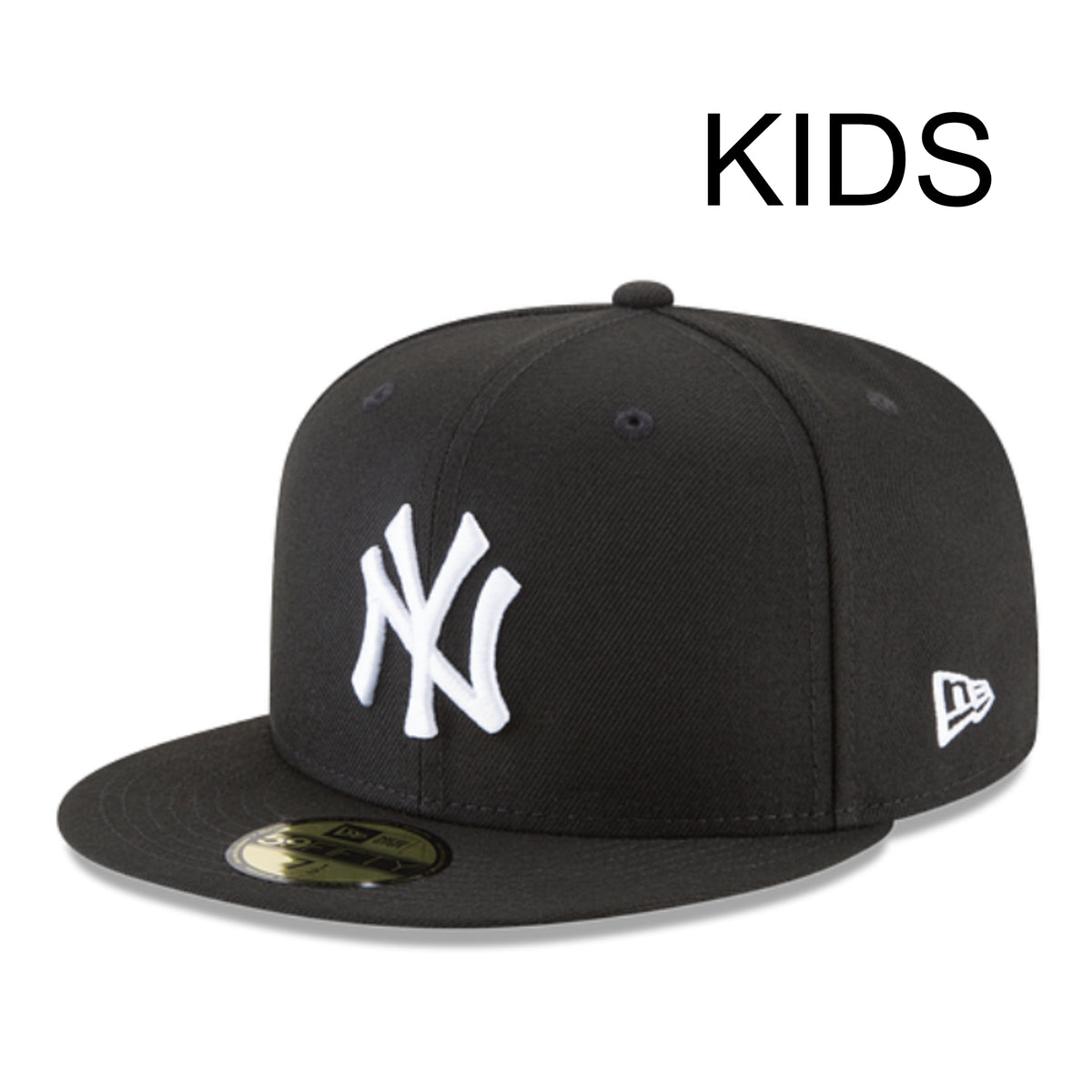 New Era New York Yankees Black White Kids 59FIFTY Fitted Hat front left angled view