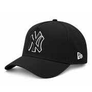 New Era New York Yankees Subway Series black 9FORTY A-Frame snapback hat with white outlined NY logo and embroidered side patch, main angle