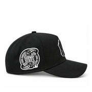 Side view of New Era Yankees Subway Series black 9FORTY A-Frame snapback showing the embroidered Yankees and Mets rivalry patch