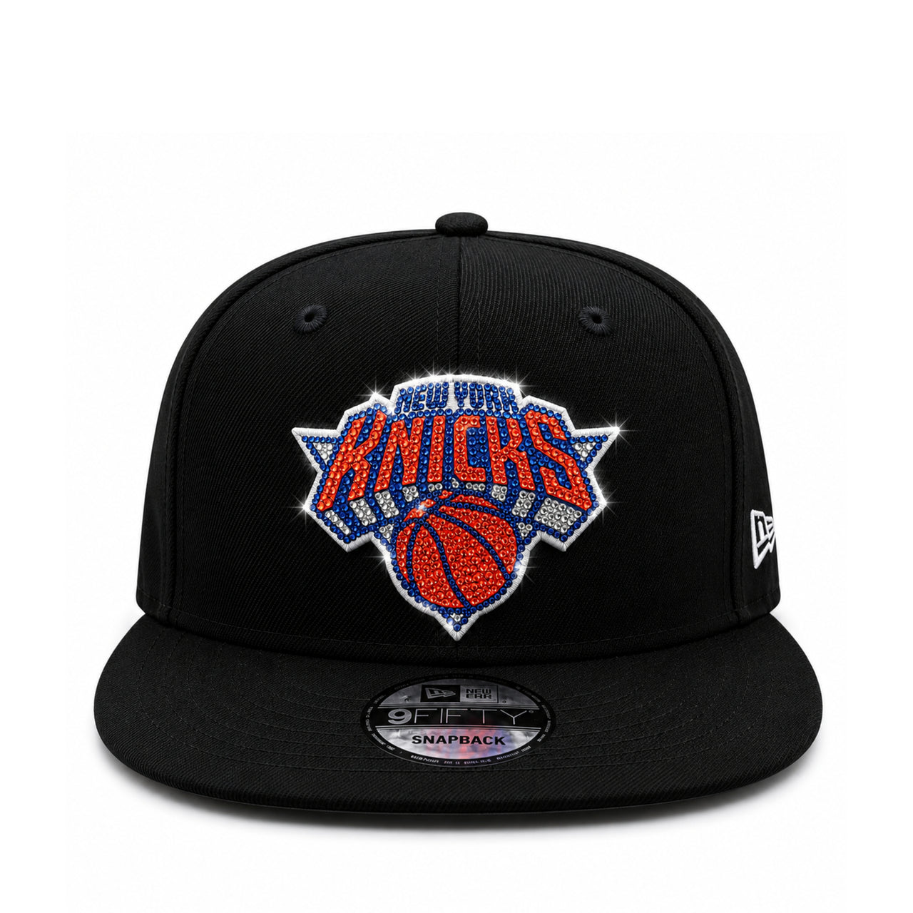 New Era New York Knicks Rhinestone Black 9FIFTY Snapback Hat front view