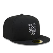 New Era New York Mets Black White Outlined 59FIFTY Fitted Hat front right view
