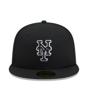 New Era New York Mets Black White Outlined 59FIFTY Fitted Hat front view