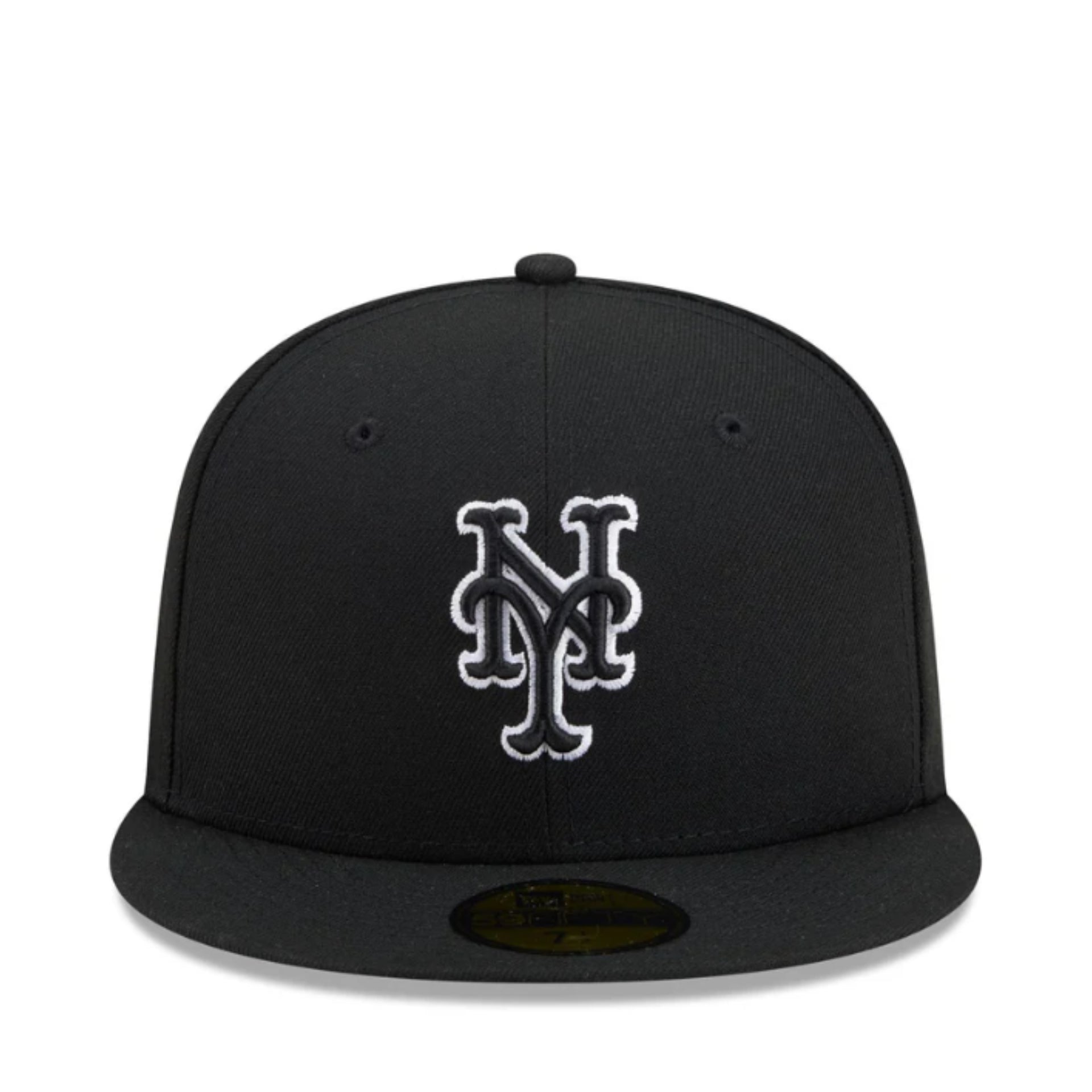 New Era New York Mets Black White Outlined 59FIFTY Fitted Hat front view