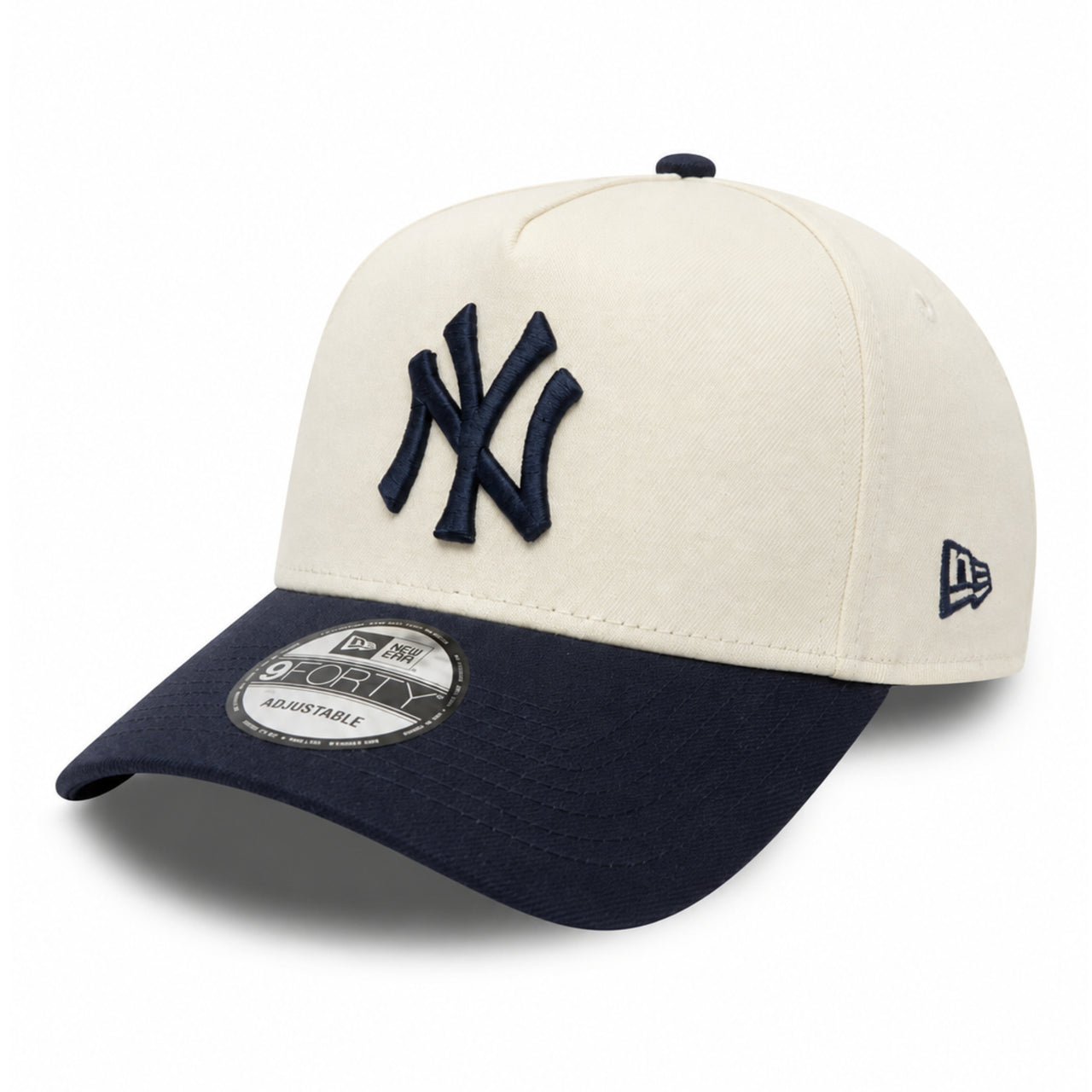 New Era New York Yankees Chrome Navy 9FORTY A-Frame Snapback Hat front angle view