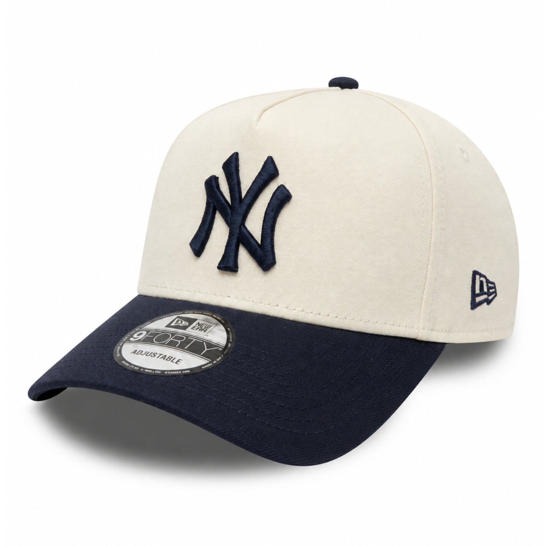 New Era New York Yankees Chrome Navy 9FORTY A-Frame Snapback Hat front angle view