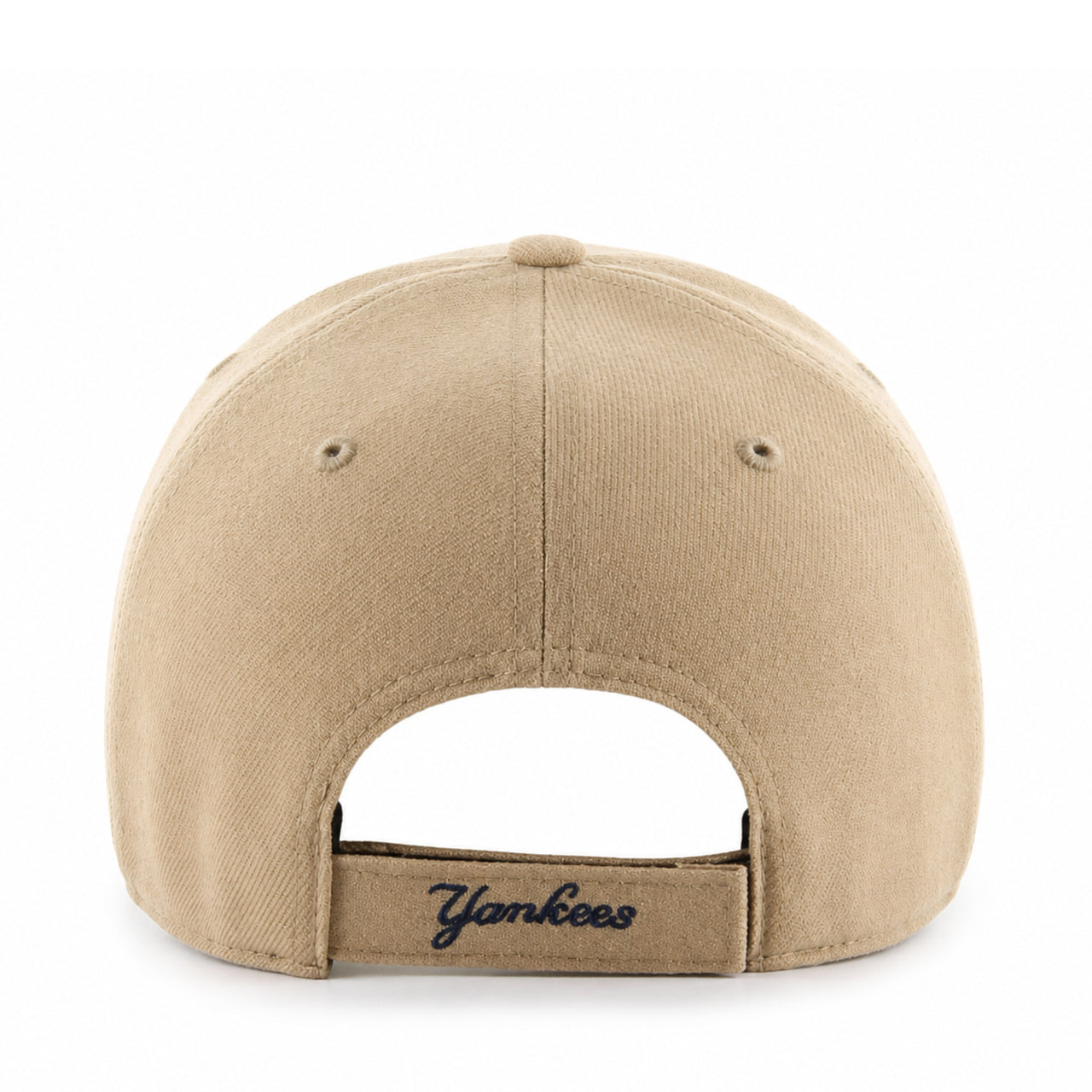 Beige cap with 'Yankees' logo on a white background