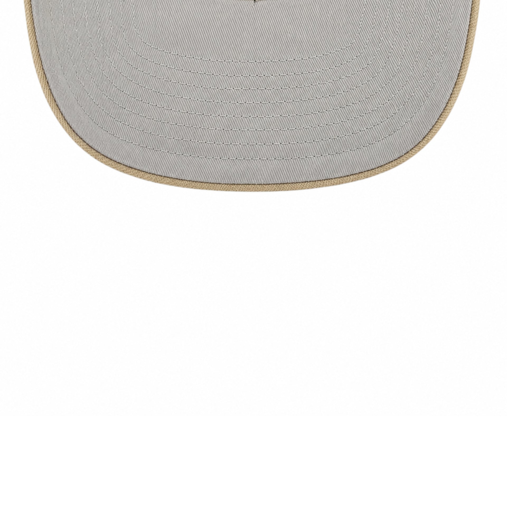 Close-up of a gray woven mat with a beige border on a white background