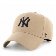 Beige cap with New York Yankees logo on a white background