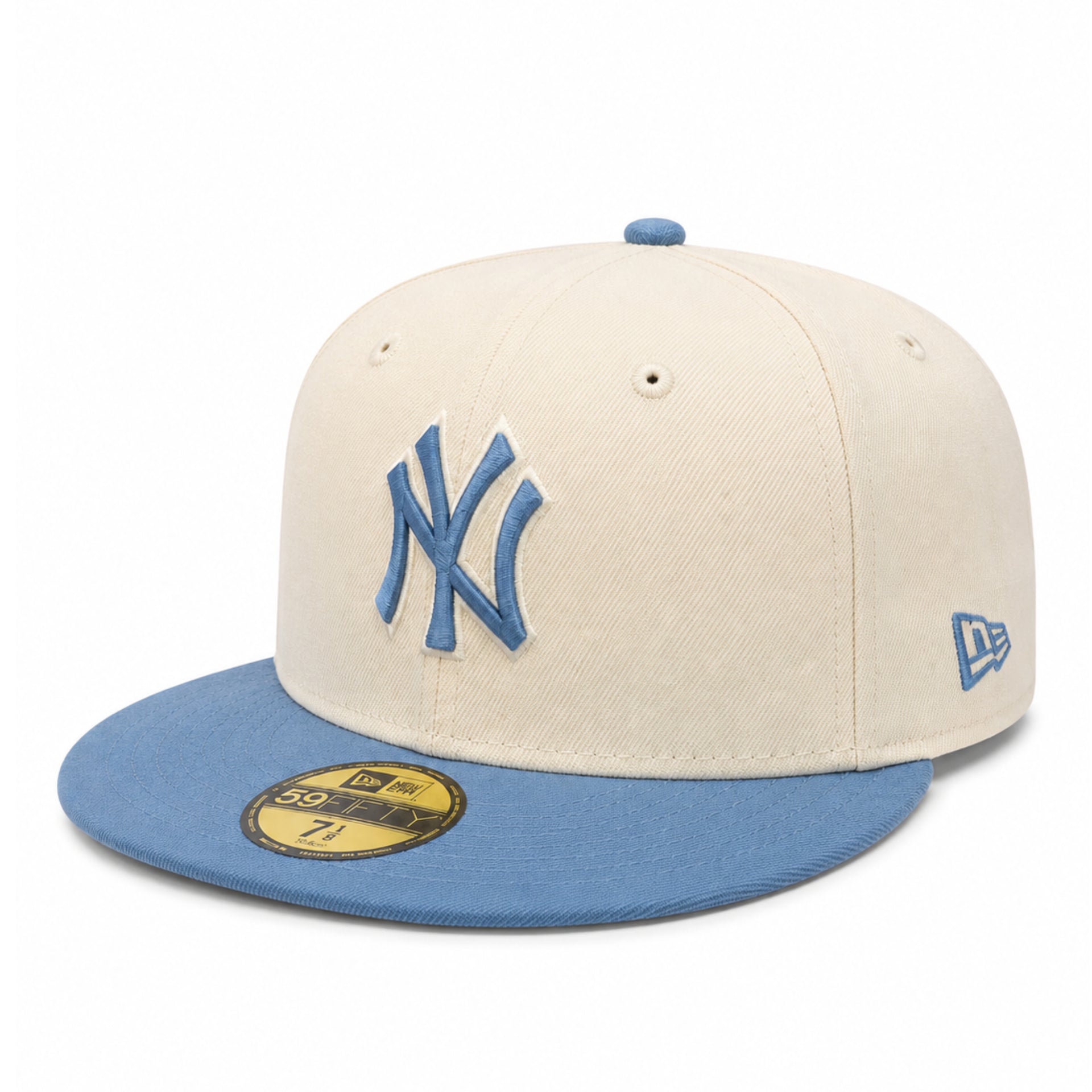 New Era New York Yankees Stone/Light Blue 59FIFTY Fitted Hat front angle view