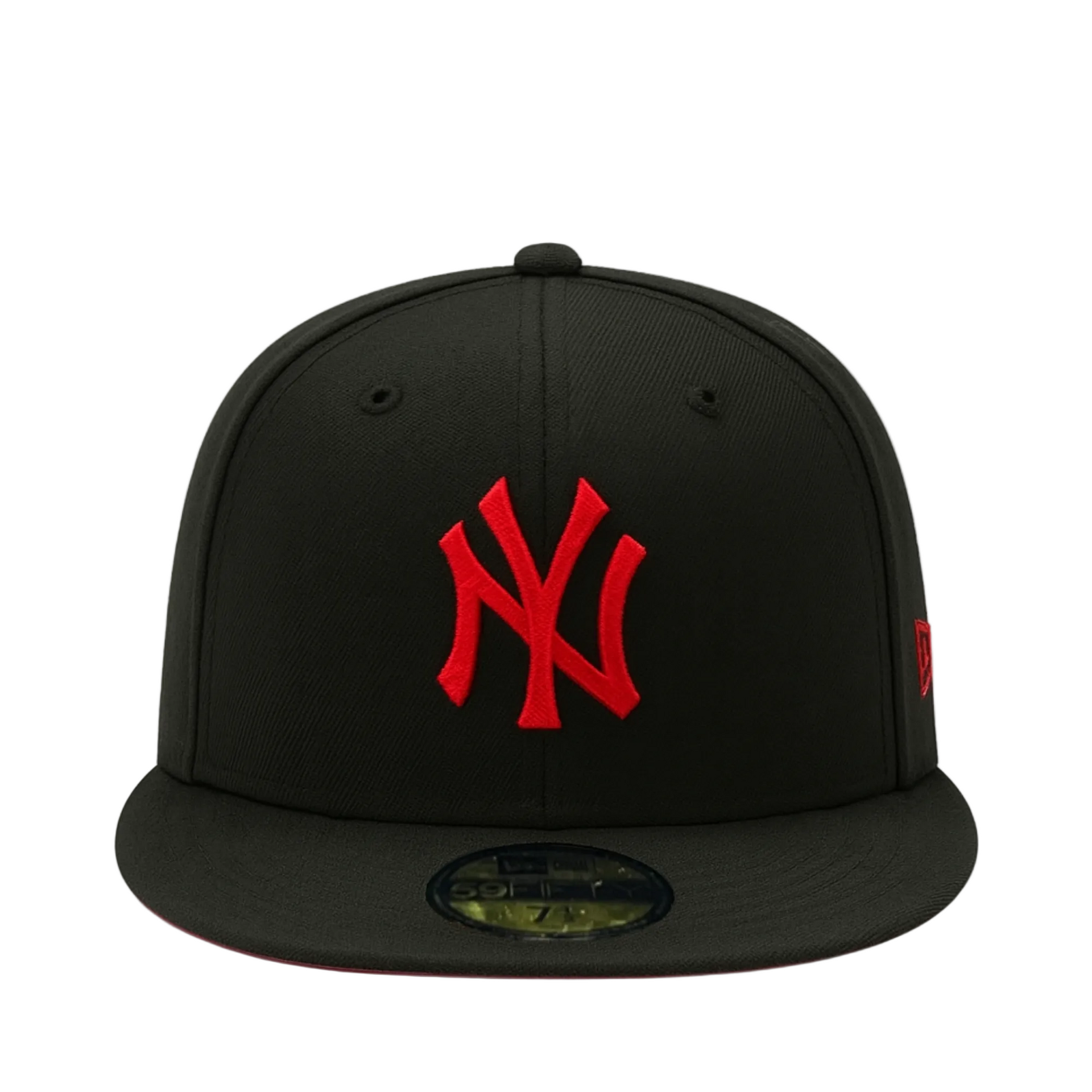 Front View of New Era New York Yankees Black Scarlet 59FIFTY Fitted Hat