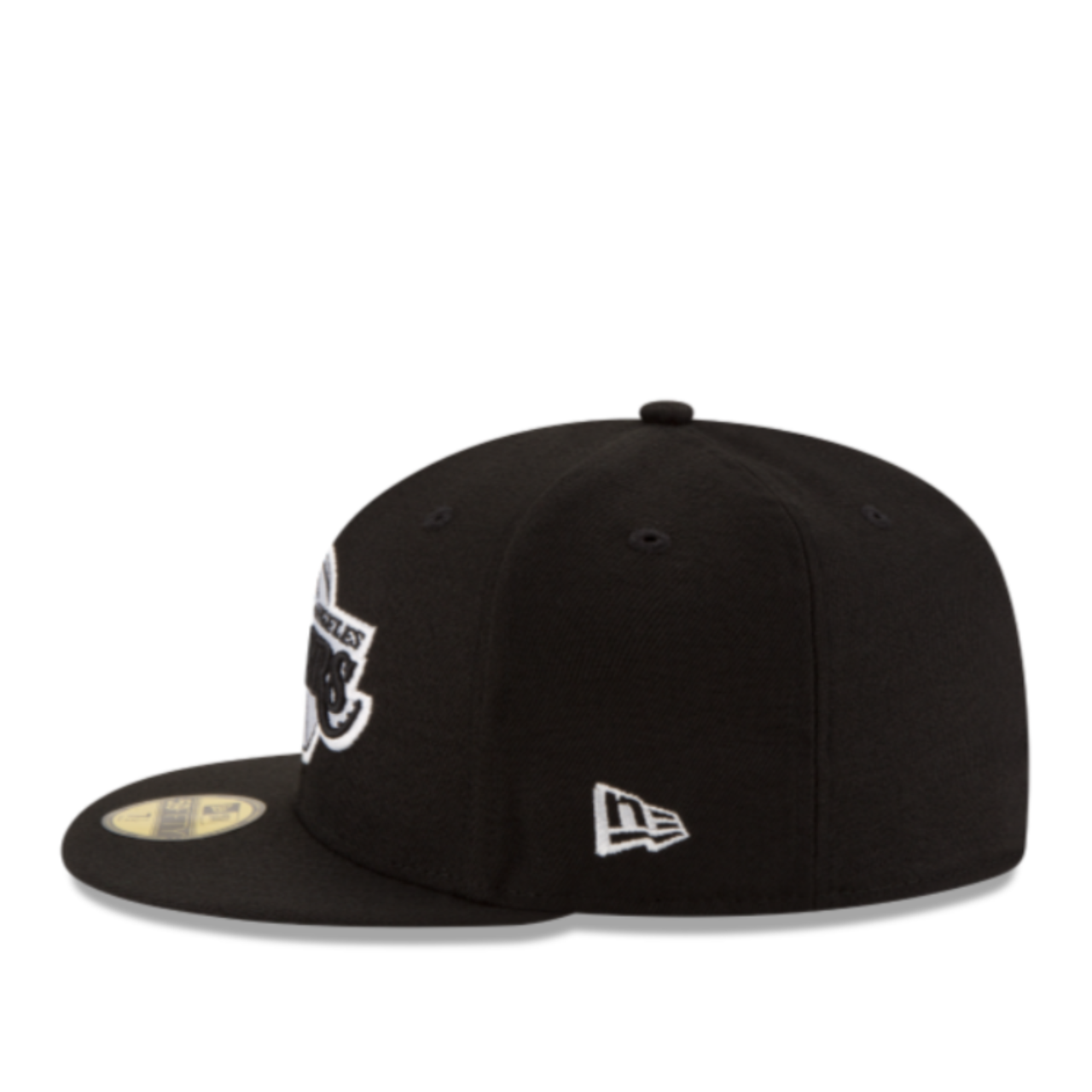 Side View of New Era Los Angeles Lakers Black White 59Fifty Fitted Hat