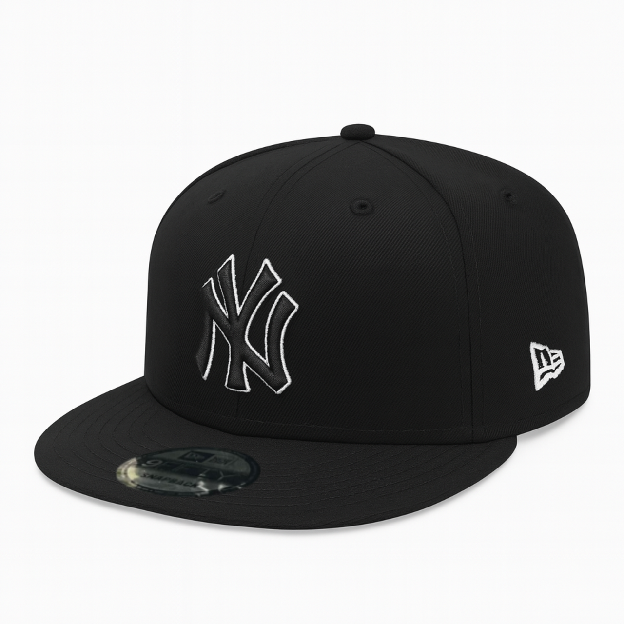 Front View of New Era New York Yankees NY Black White Outlined 59Fifty Snapback hat