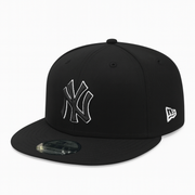 Front View of New Era New York Yankees NY Black White Outlined 59Fifty Snapback hat